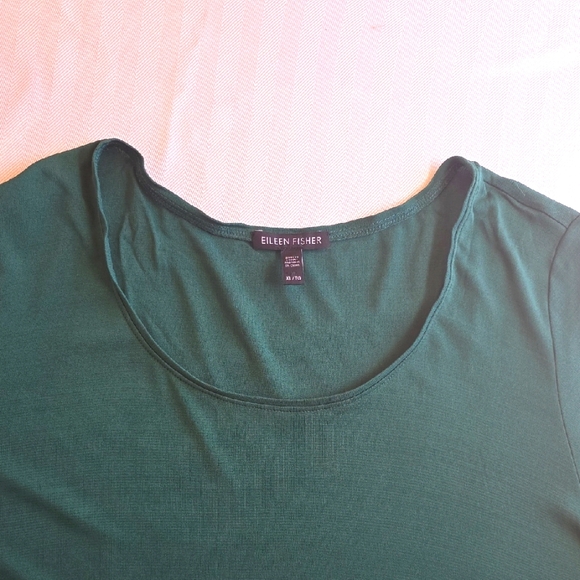 Eileen Fisher Forest Green Short‎ Sleeve Tee - Picture 3 of 9